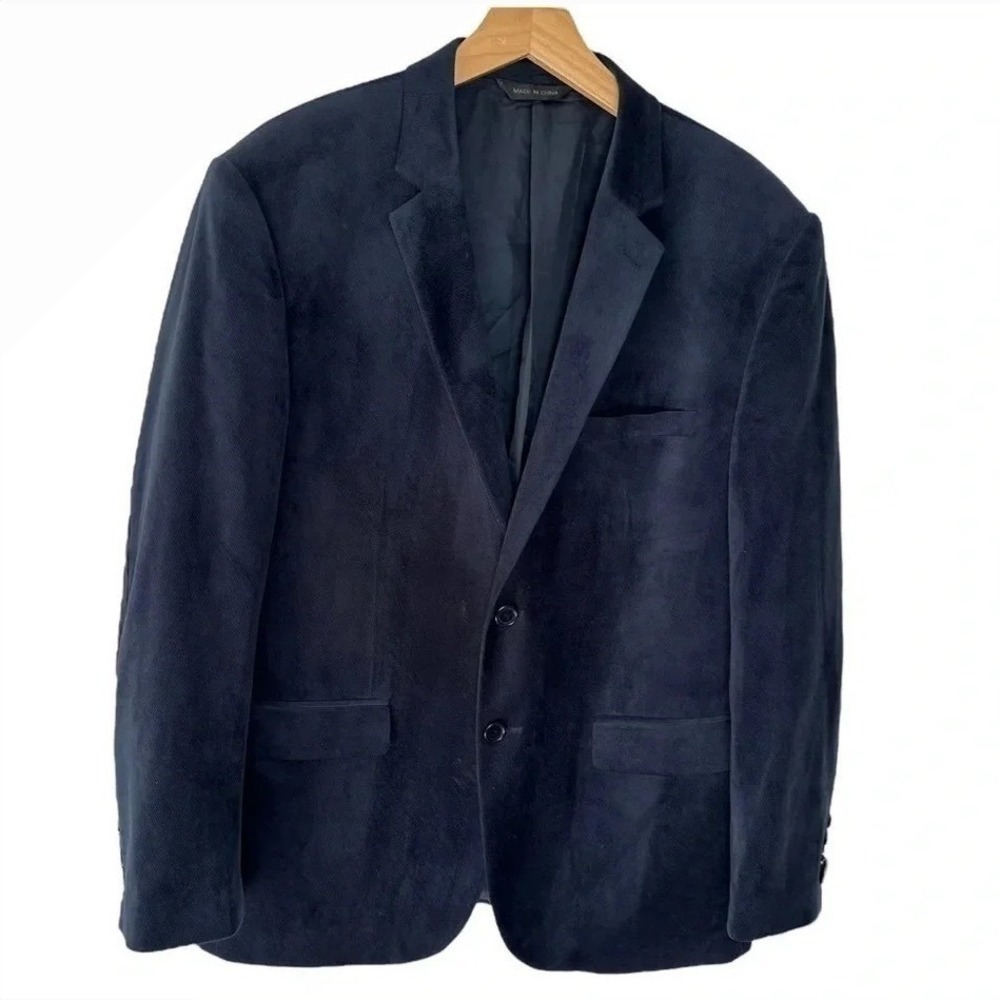 Gianni Uomo Sport Coat‎ 42R Navy Blue Suede Texture Elbow Patches Super 140s